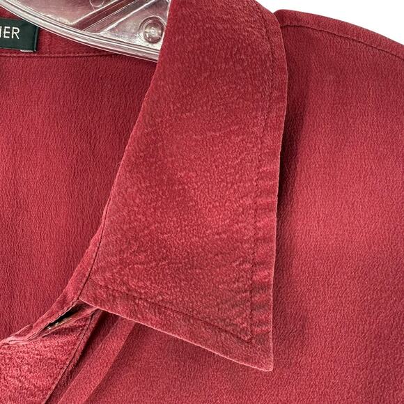 Eileen Fisher Top Silk Long Sleeve Button Up XS Burgundy Red Collared Relaxed - Picture 4 of 11
